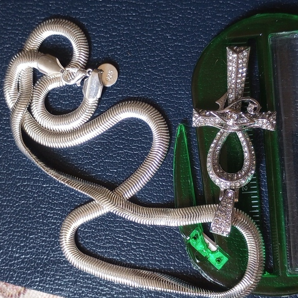 SILVER EGYPTIAN, DIA.  "ANKH" / "EYE" - PENDANT W/ 30"&6mm 925 SERPENTINE CHAIN